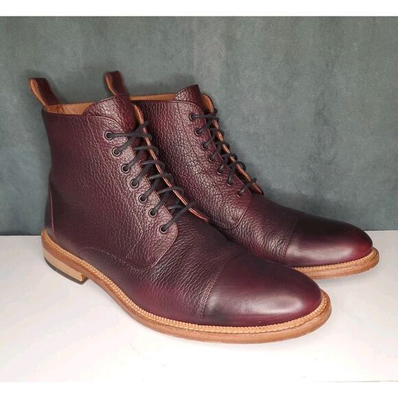 TAFT Rome Boot Oxblood Burgundy Pebbled Leather EU 44 US Mens 11 EUC - Picture 12 of 14